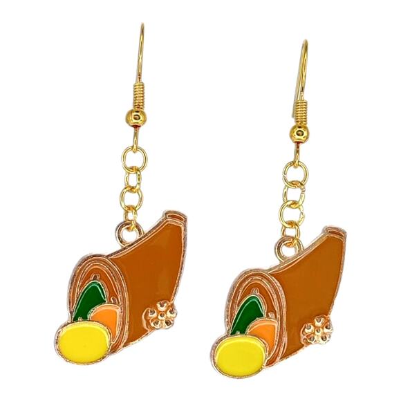 Cornucopia Earrings Thanksgiving Fall Harvest Jewelry - Picture 1 of 4